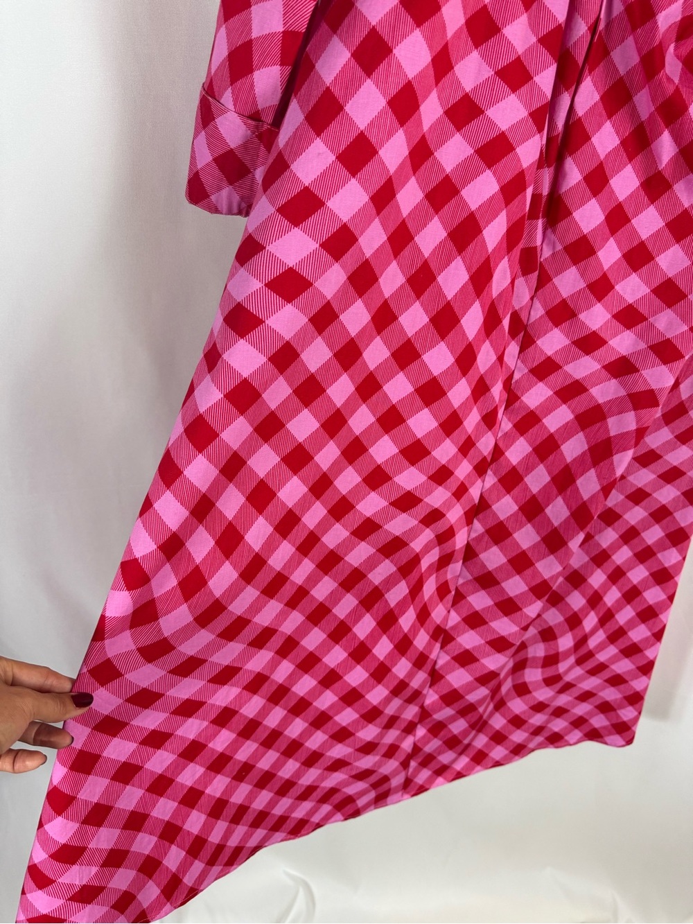 Scoop women dress Red Pink Gingham Twist-Waist Midi Shirt Dress size: L - Picture 12 of 17